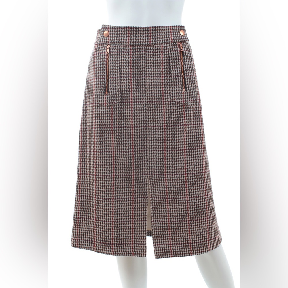 See by Chloe Houndstooth Wool-Blend Mid-Length A-Line Skirt